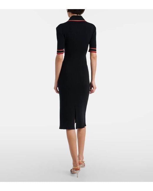 Alessandra Rich Black Ribbed-Knit Virgin Wool Polo Dress