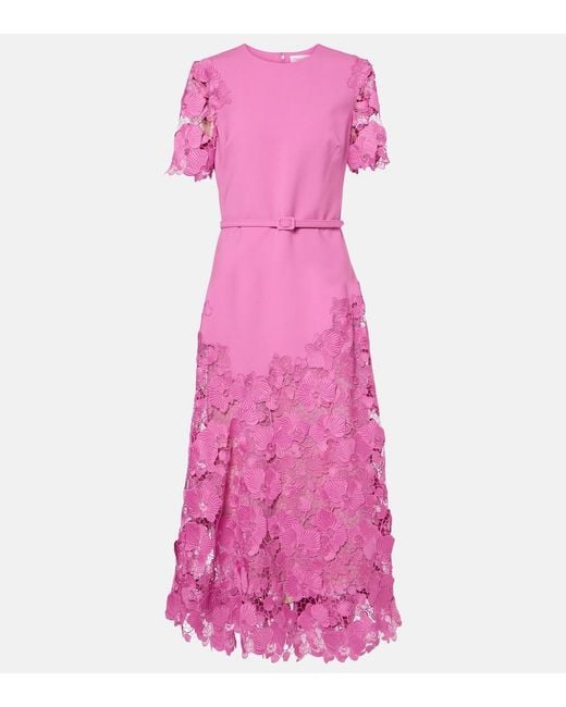Oscar de la Renta Pink Orchid Guipure Wool-Blend Midi Dress
