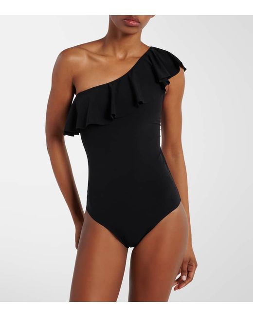 Isabel Marant Black Sicilya Ruffled One-shoulder Swimsuit