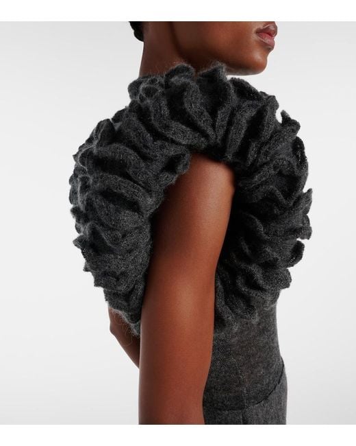 Alaïa Gray Ruffled Mohair And Wool-Blend Bodysuit