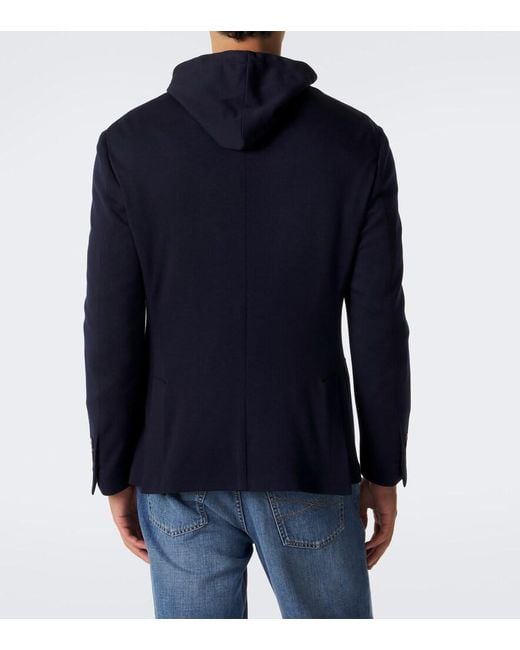 Eleventy Blue Hooded Layered Wool Blazer for men
