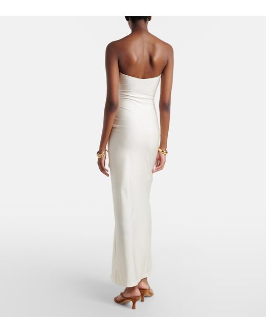 Adriana Degreas White Cutout Floral-Applique Ruched Maxi Dress