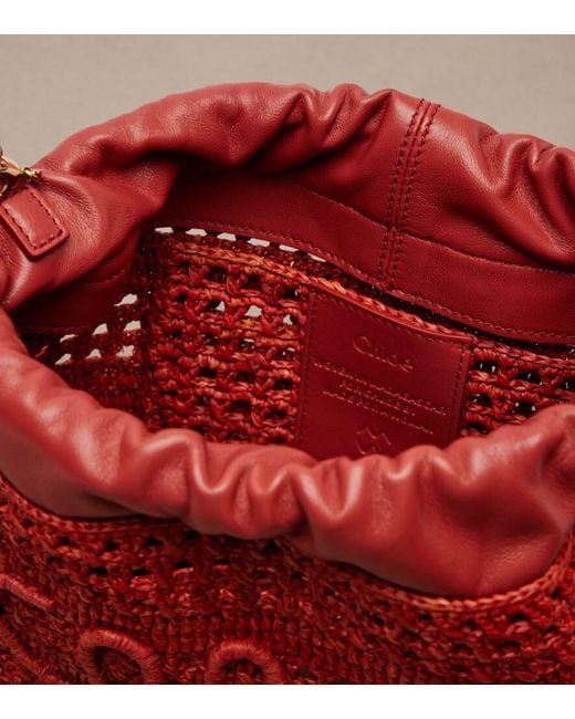 Chloé Red Summer Banana Mini Raffia Shoulder Bag