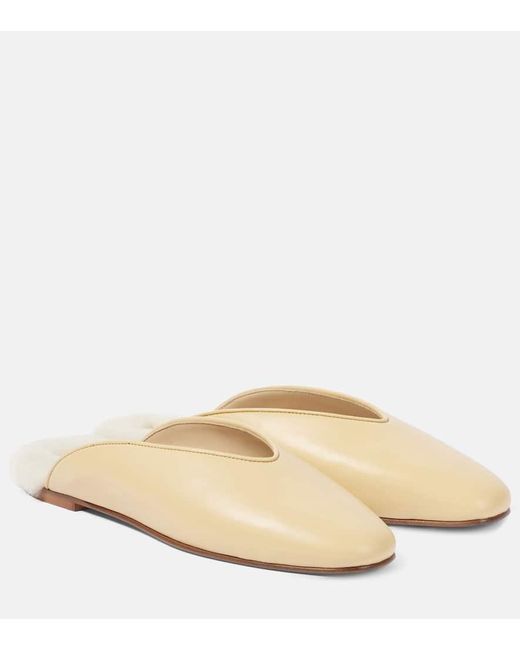 Le Monde Beryl Natural Regency Shearling-Trimmed Leather Mules
