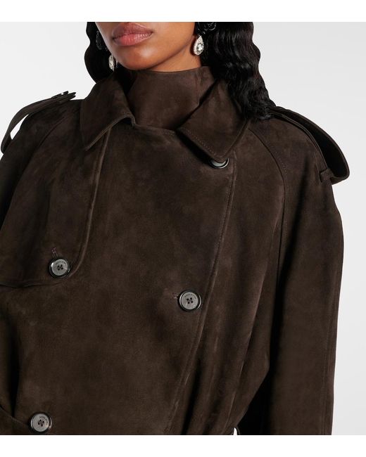 Magda Butrym Black Double-Breasted Suede Trench Coat