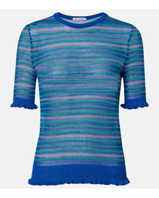 J.W. Anderson Blue Striped Cotton-Blend T-Shirt