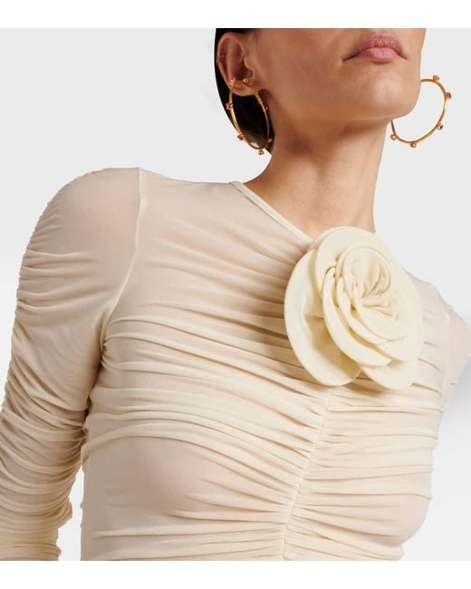Magda Butrym Natural Floral-Applique Ruched Top