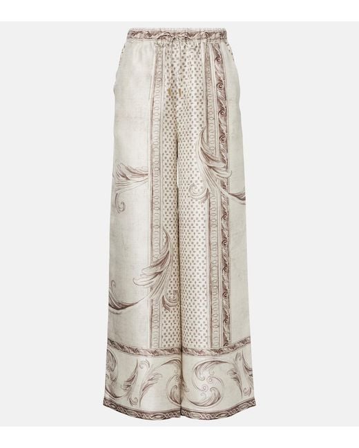 Max Mara Natural Rive Printed Silk Satin Wide-Leg Pants