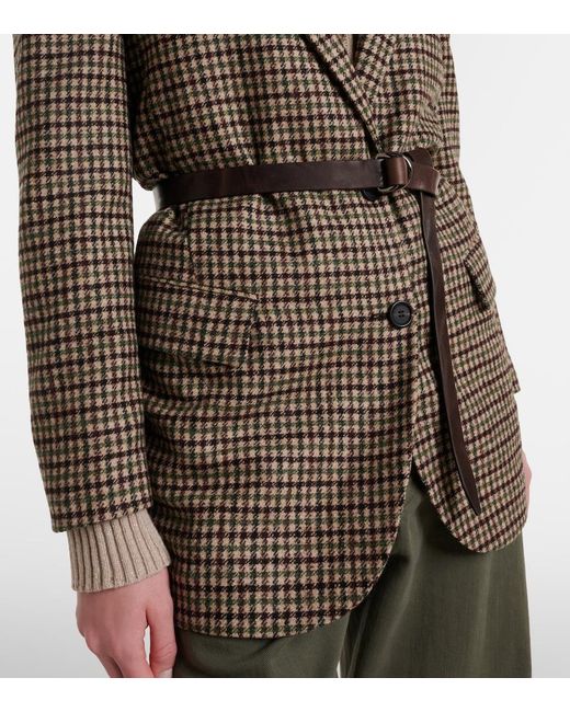 Brunello Cucinelli Brown Belted Checked Wool And Alpaca-Blend Jacket