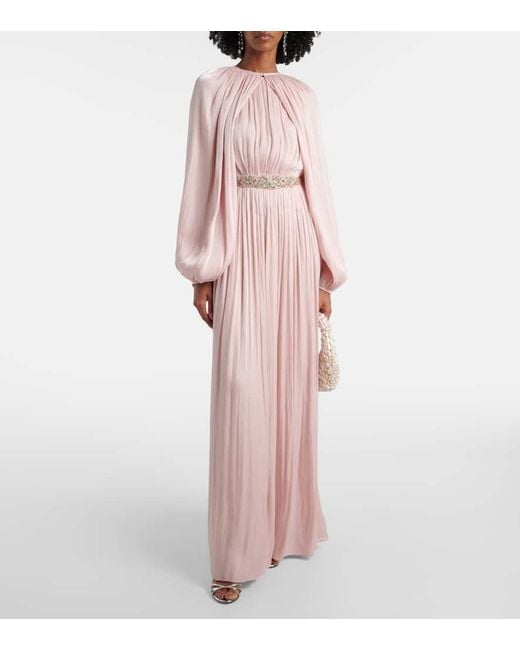 Costarellos Pink Jazmin Georgette Lame Gown