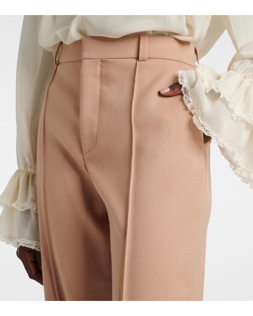 Chloé Natural High-Rise Wool Straight Pants