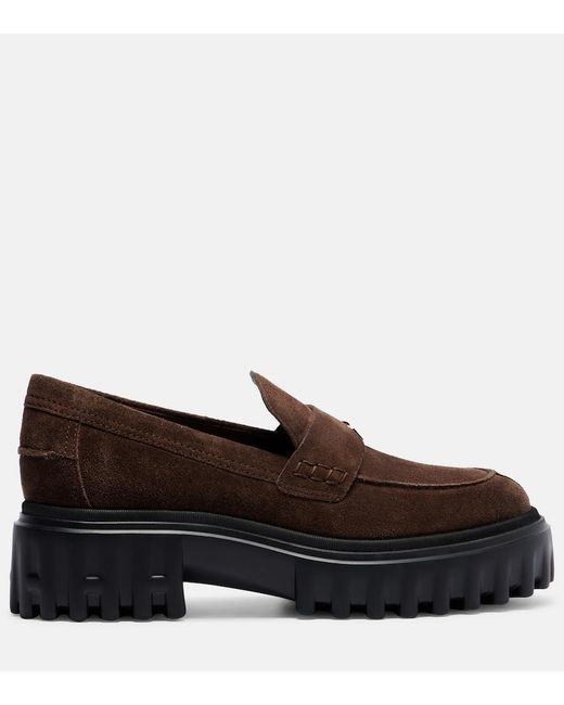 Hogan Brown H700 Leather Platform Loafers