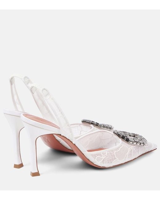 AMINA MUADDI White Camelia 90 Embellished Lace Slingback Sandals