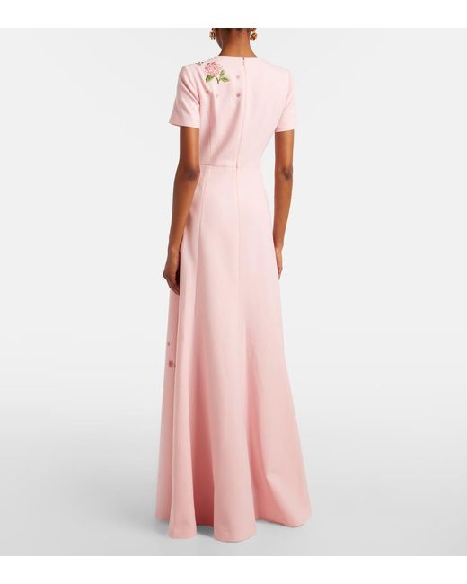 Carolina Herrera Pink Floral Embroidered Crepe Gown
