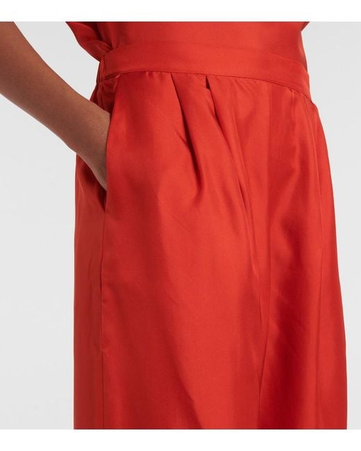 Asceno Red Isola Silk Twill Wide-Leg Pants