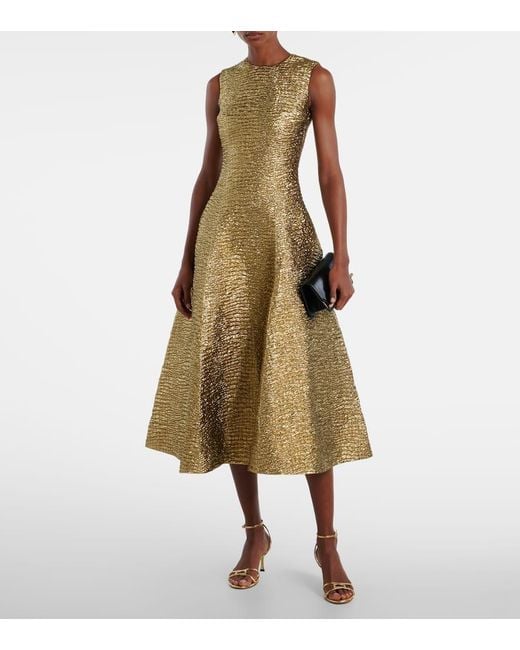 Emilia Wickstead Natural Mara Metallic-Effect Seersucker Midi Dress