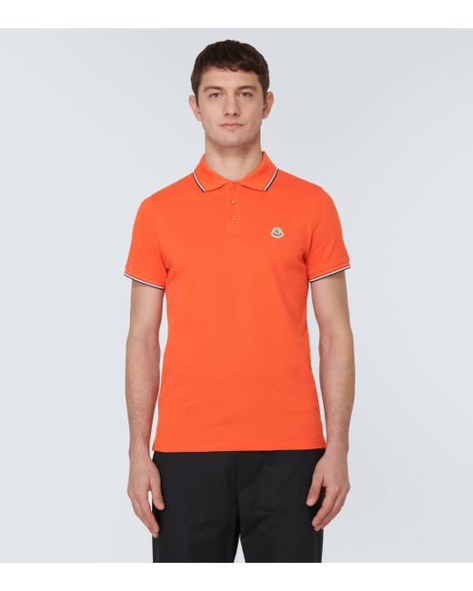 Moncler Orange Cotton Pique Polo Shirt for men