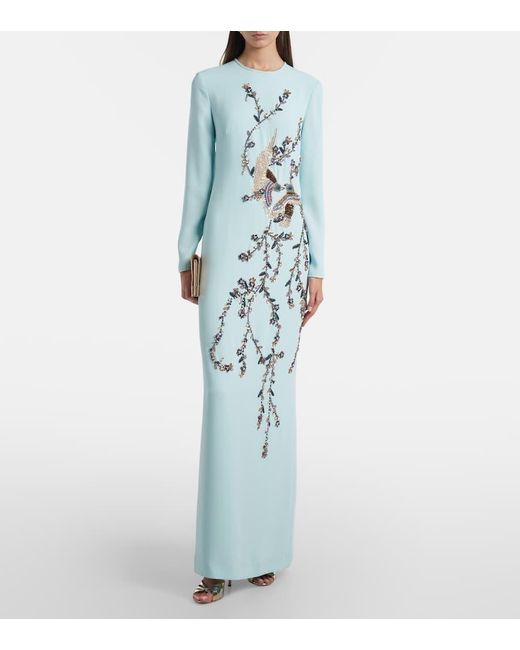 Costarellos Blue Siriana Embellished Crepe Gown