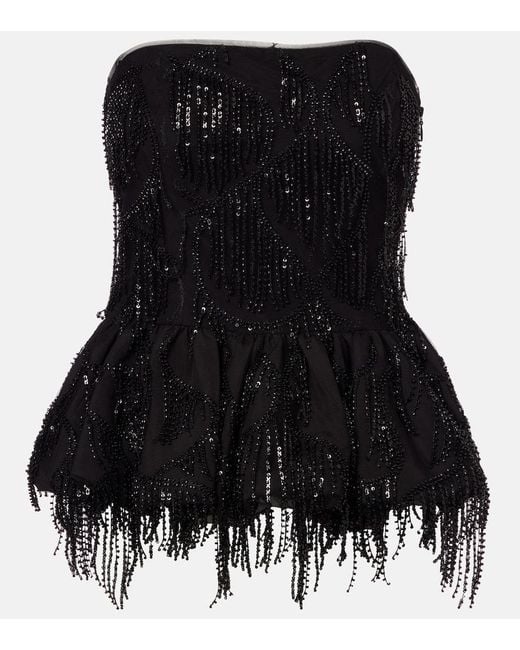 ROTATE BIRGER CHRISTENSEN Black Albertina Sequined Strapless Top