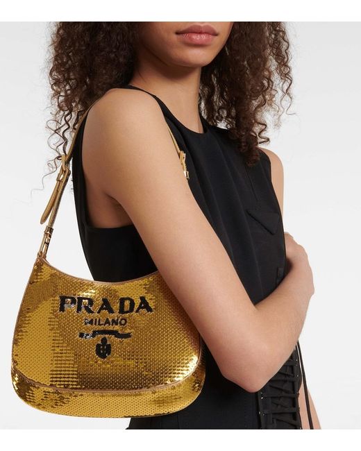 Prada Metallic Cleo Medium Sequined Shoulder Bag