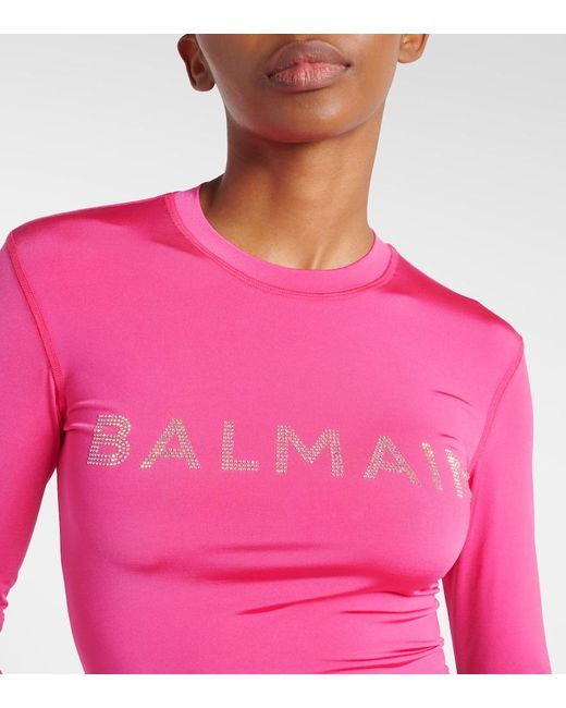 Protector de bano cropped adornado Balmain de color Pink