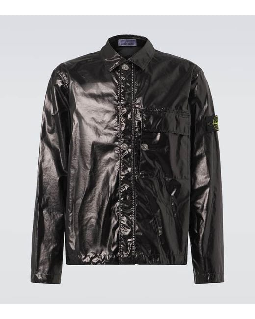 Stone Island Black Compass Laminated Cotton Overshirt for men