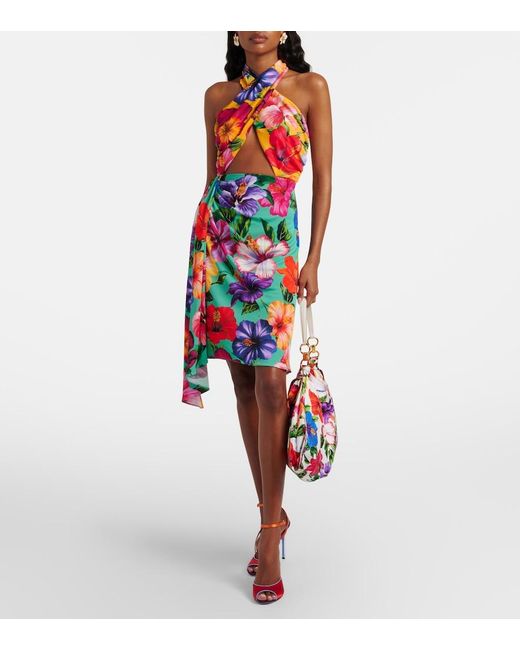 Dolce & Gabbana Red Medium Floral Satin Shoulder Bag