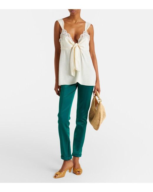 Chloé White Lace-Trimmed Silk Top