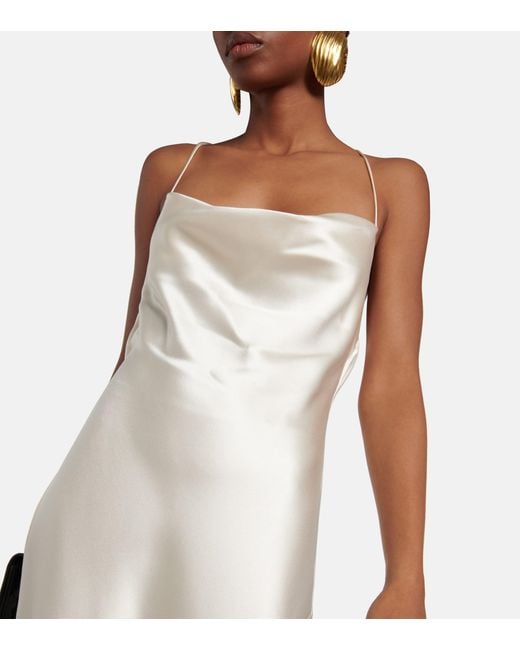 saint laurent white silk dress Lace-trimmed silk minidress in white - Saint Laurent