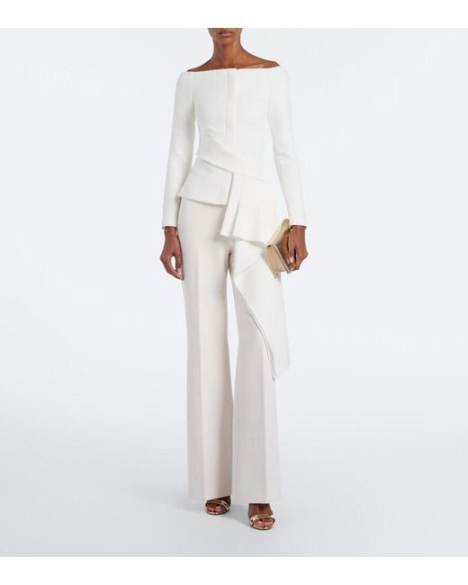 Roland Mouret White Asymmetric Off-Shoulder Crepe Jacket
