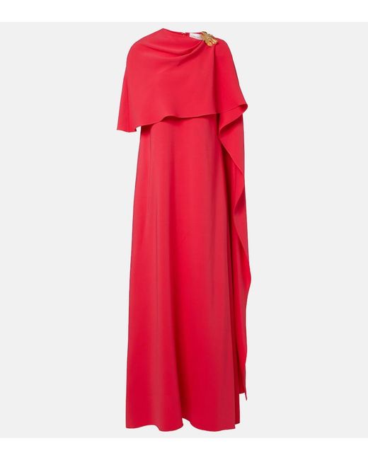 Oscar de la Renta Red Embellished Silk-Blend Georgette Gown