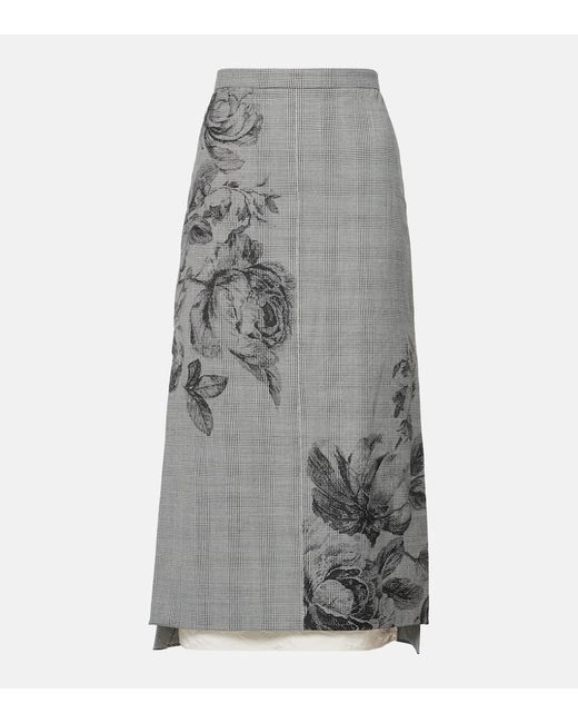Erdem Gray Prince Of Wales Check Floral Midi Skirt