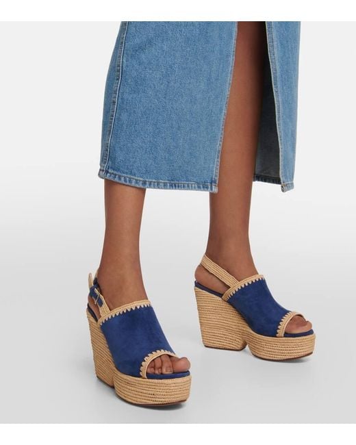 Robert Clergerie Blue Damya Suede Wedge Sandals