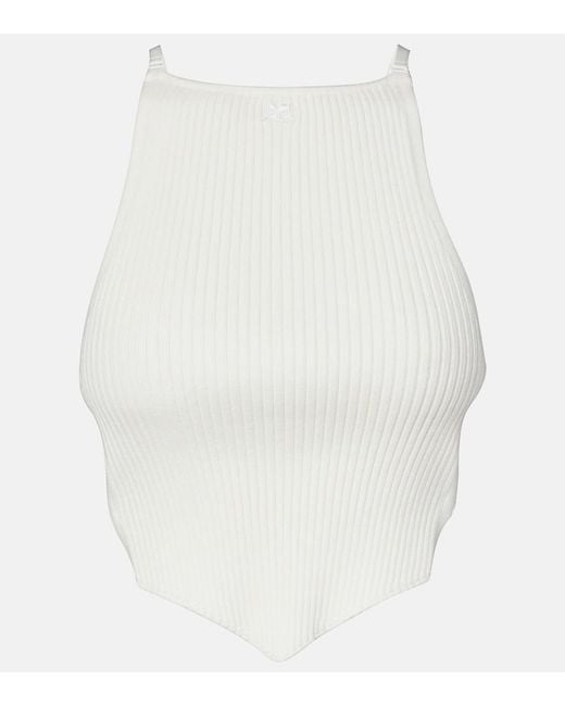 Courreges White Ribbed-Knit Cutout Tank Top