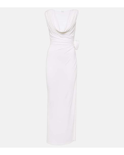 Magda Butrym White Floral-applique Draped Jersey Gown