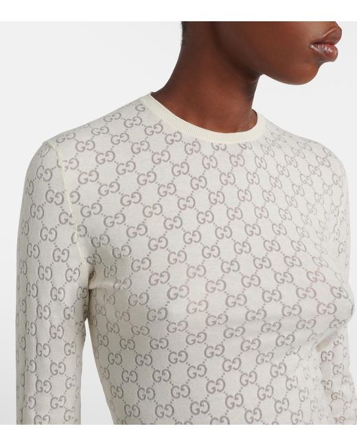Gucci White Gg Cotton-Blend Devore T-Shirt