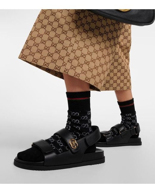 Gucci Black Moritz Slingback-sandalen Aus Leder Mit Logoverzierung