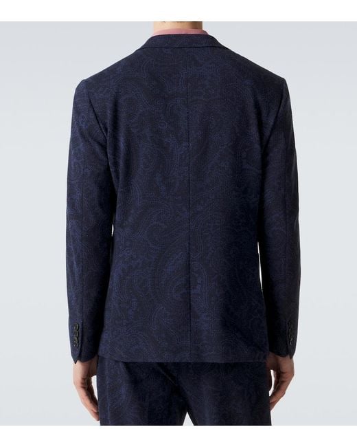 Etro Blue Printed Jersey Blazer for men