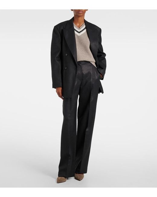 Brunello Cucinelli Gray Wool-Blend Wide-Leg Pants