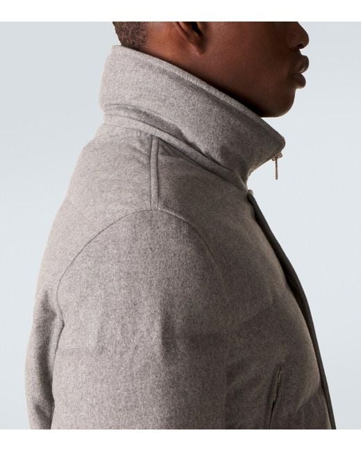 Brunello Cucinelli Gray Wool Flannel Down Jacket for men