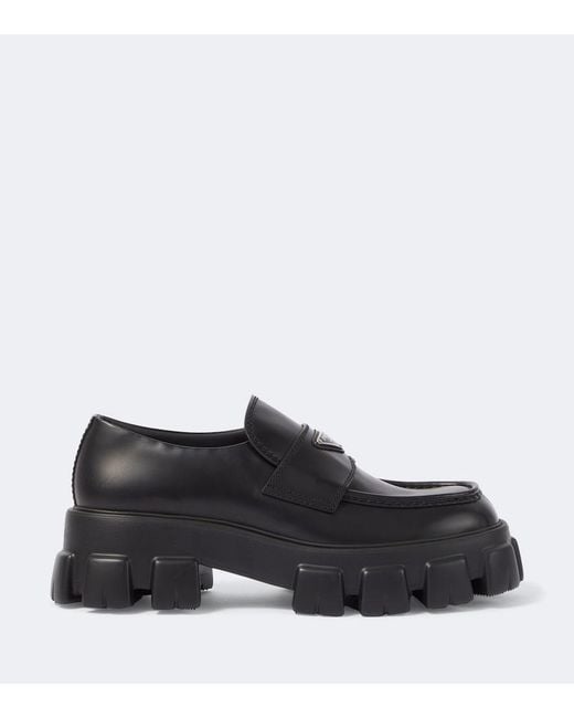 Prada Black Logo Leather Platform Loafers for men