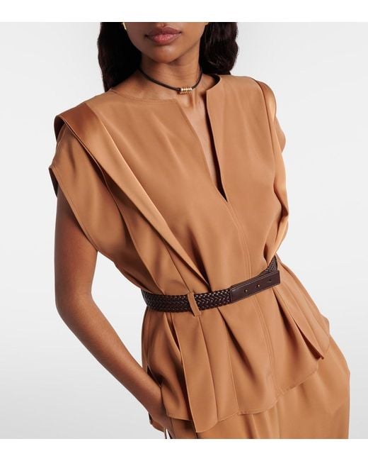 Max Mara Brown Belted Crepe Top