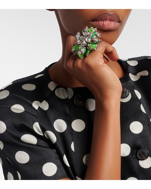 Dries Van Noten Green Crystal-Embellished Ring