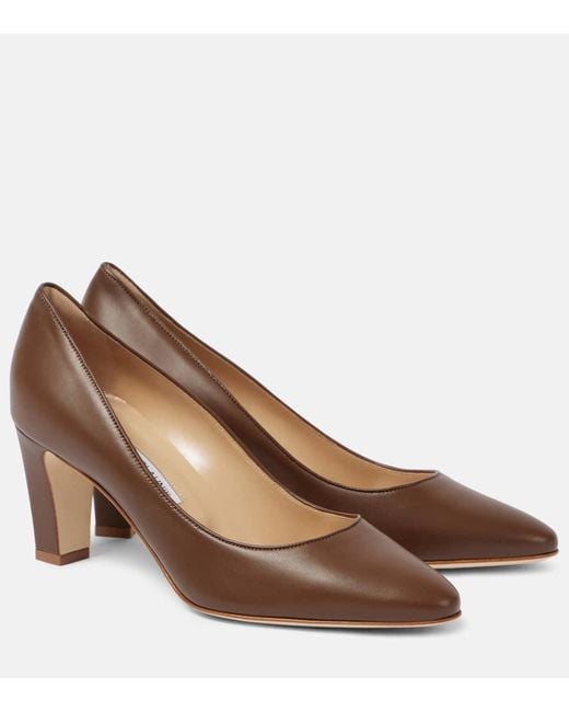Manolo Blahnik Brown Sikotto 70 Leather Pumps