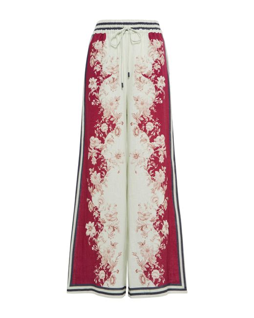 ALÃMAIS Alemais Marlow Wide-leg Printed Linen Pants in Burgundy Paisley (Red) | Lyst