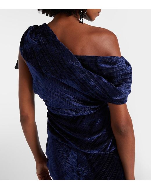 Isabel Marant Blue Cyane One-Shoulder Velvet Midi Dress