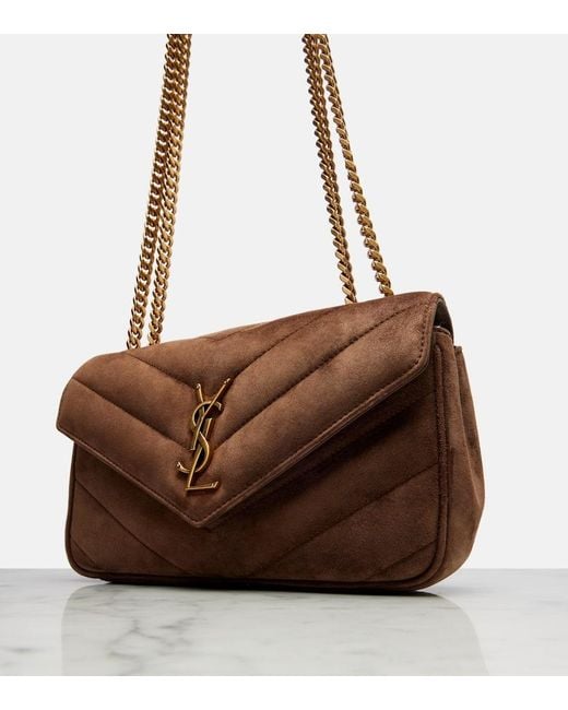 Saint Laurent Brown Schultertasche Loulou Small Aus Veloursleder