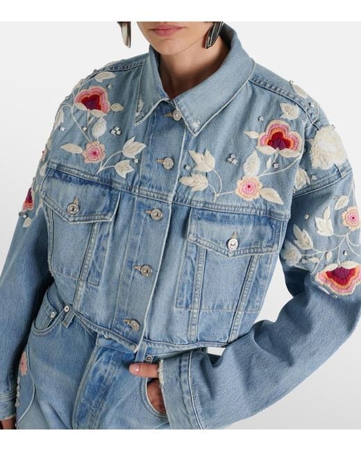 Citizens of Humanity Blue Lena Embroidered Cropped Denim Jacket