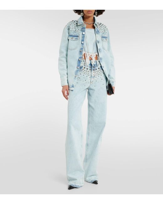 Alessandra Rich Blue Embellished Straight Jeans