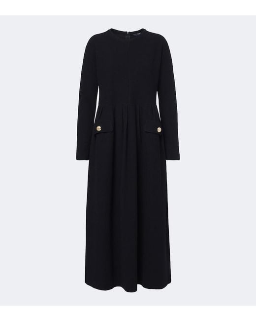 Max Mara Black Wool And Cotton-Blend Midi Dress
